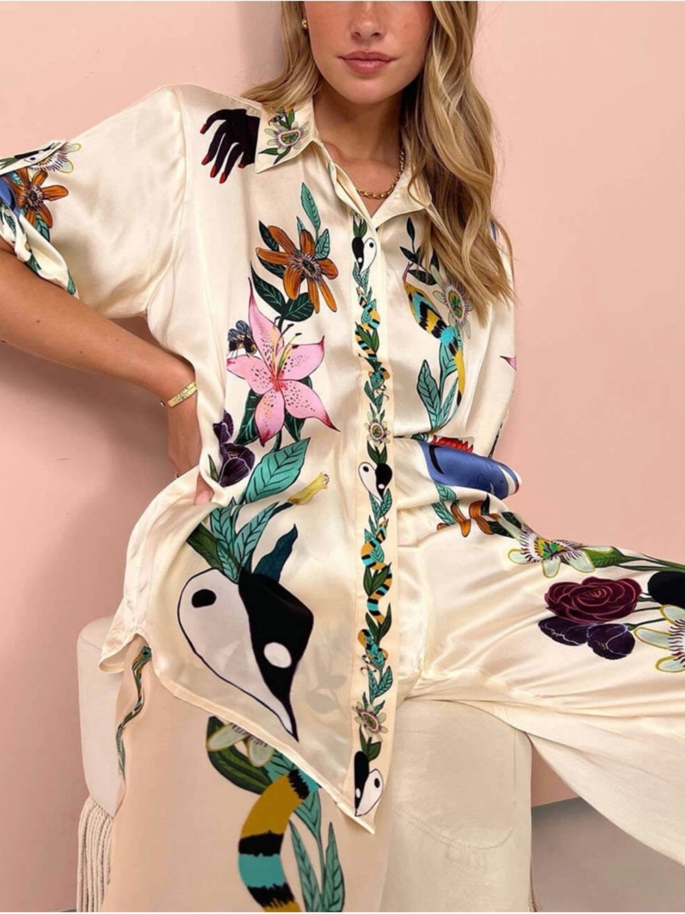 Floral & Wildlife Button-Up Set